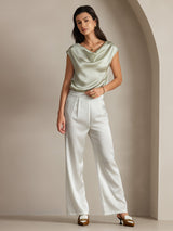 [Verde Chiaro] SilkSilky-IT Cap Sleeve Cowl Neck Magliette donna 006