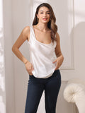 SilkSilky IT Seta pura Senza maniche Collo a U Cami Bianco 003