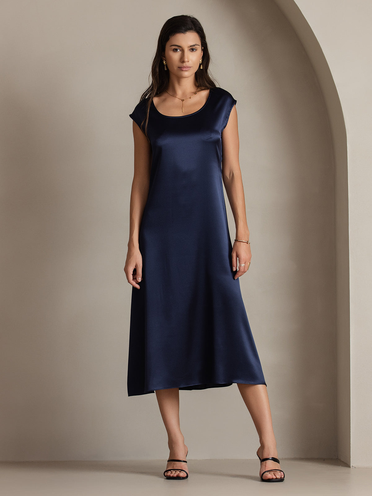 [Blu Scuro] SilkSilky-IT 19Momme Seta Dress 005