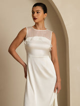 [Bianco] SilkSilky-IT Sleeveless Illusion Neck Vestiti da donna 007
