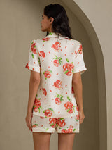 [Melograno Bianco] SilkSilky-IT Short Sleeve Notch Collar Pigiami da donna 002