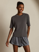 [Grigio] SilkSilky-IT Half Sleeve Crew Neck Magliette donna 008
