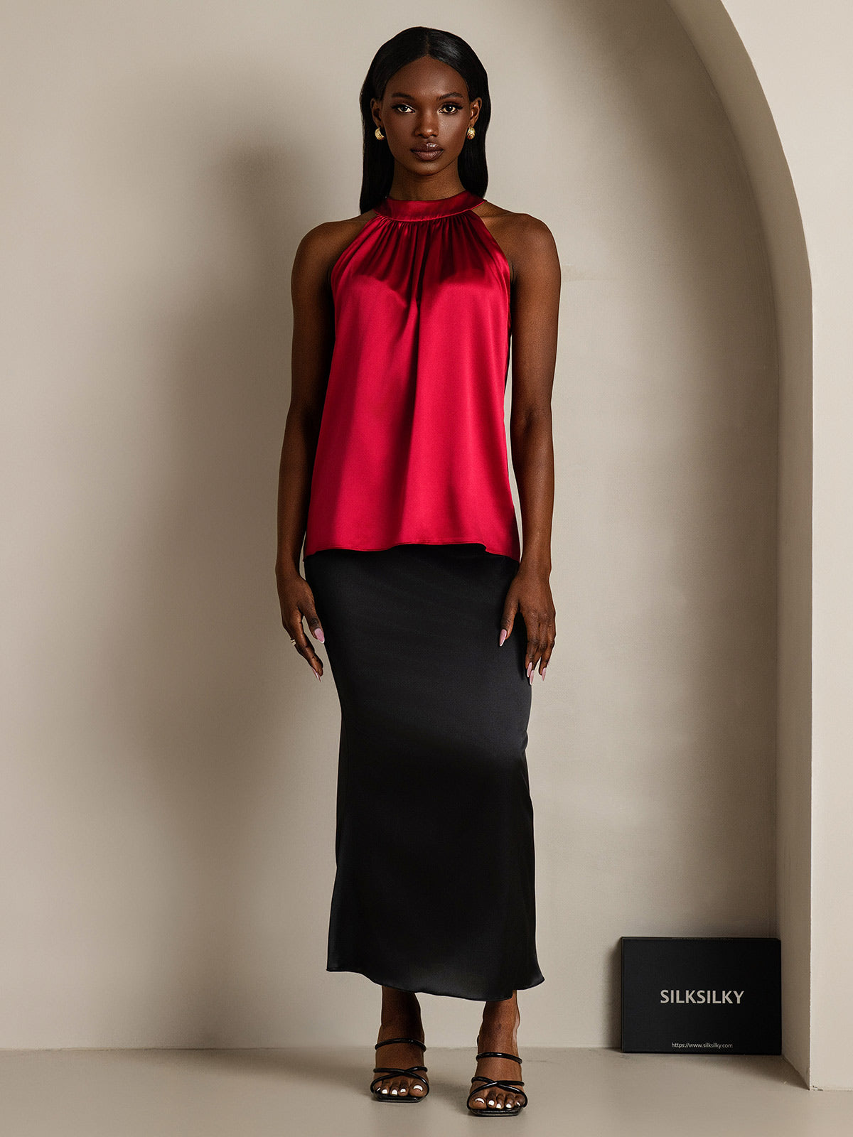 [Vino] SilkSilky-IT 19Momme Seta Senza maniche Womens T-Shirt 007