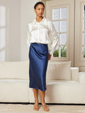 SilkSilky-IT 19Momme Seta pura Skirt BluAcuro 004