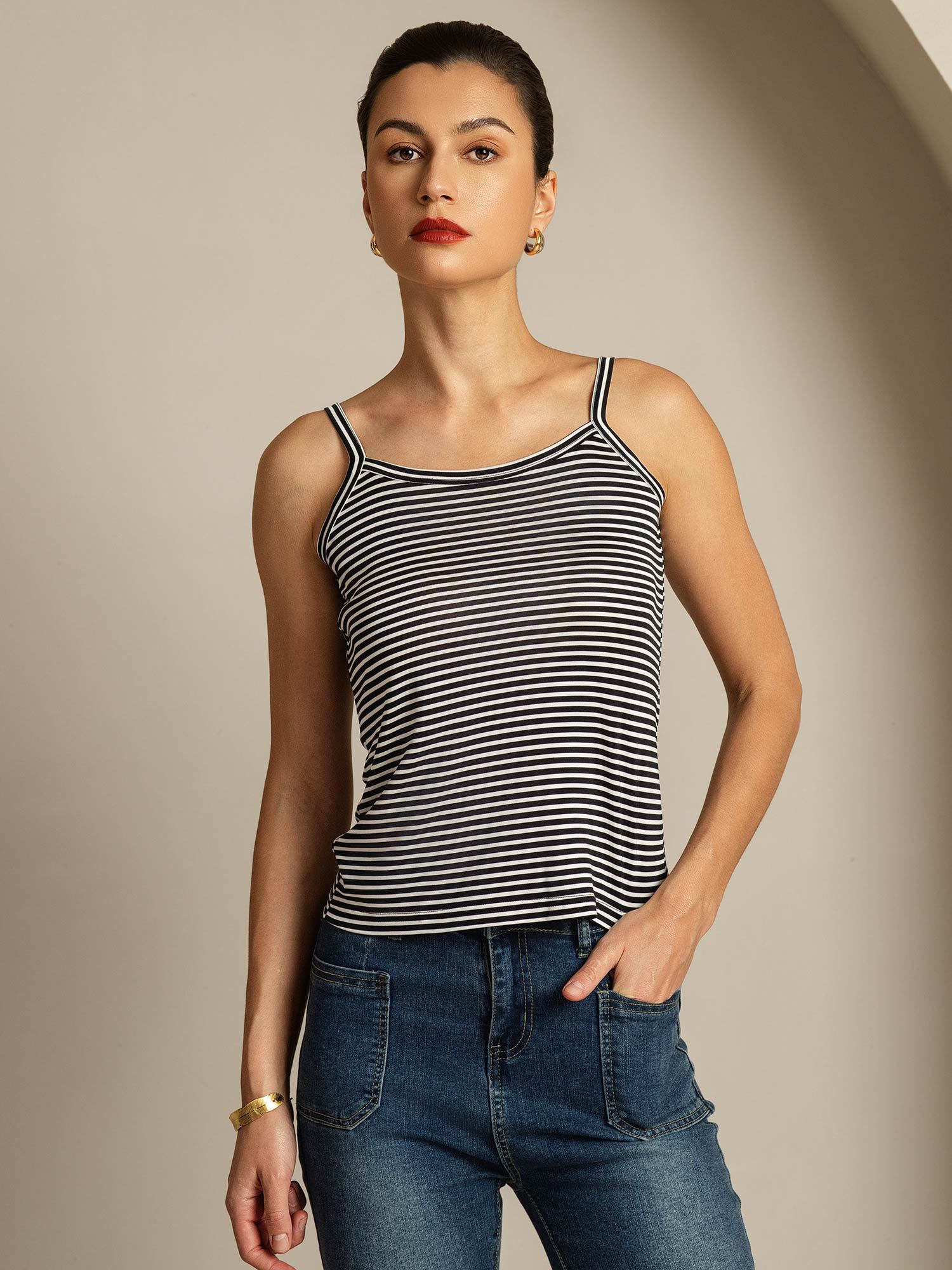 [Righe Nere] SilkSilky-IT Square Neck Cami 001