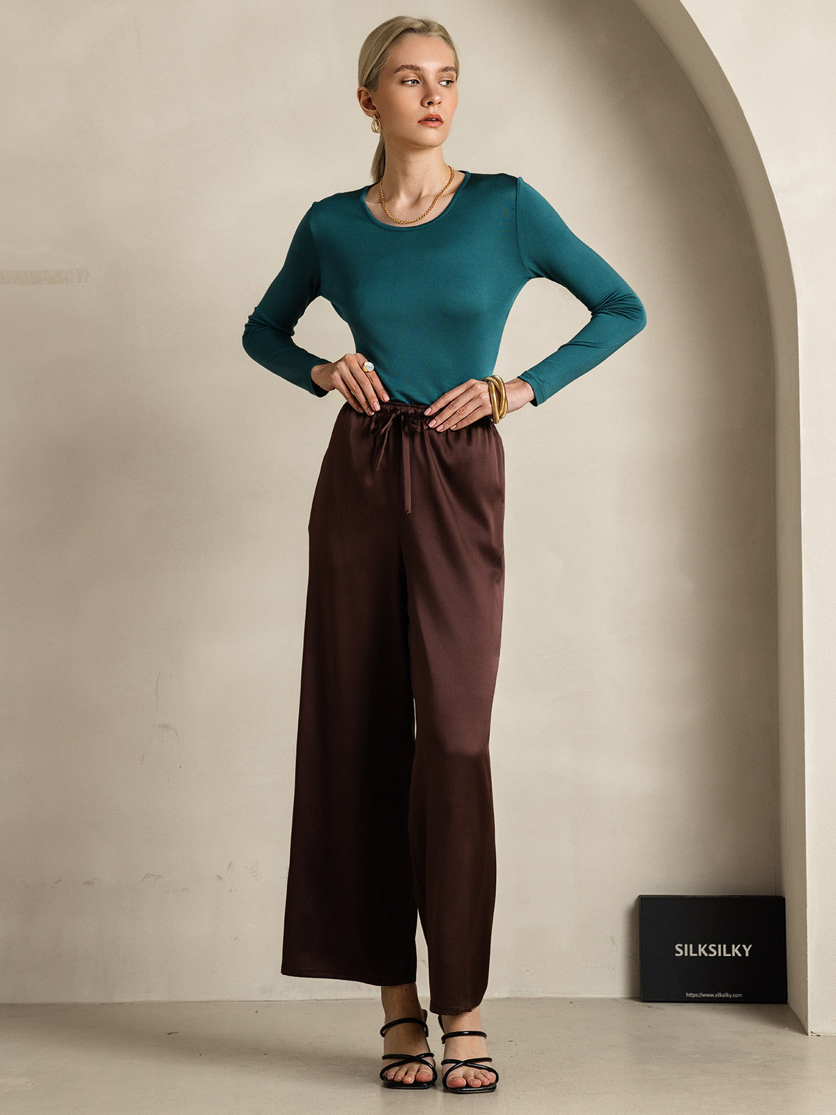 [Caffè] SilkSilky-IT Seta pura Womens Pants 001