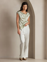 [Verde Chiaro] SilkSilky-IT Cap Sleeve Cowl Neck Magliette donna 004