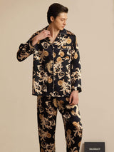 [Drago Nero] SilkSilky-IT Long Sleeve Lapel Collar Pigiami da uomo 003