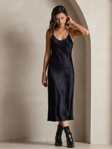 [Nero] SilkSilky-IT Sleeveless V Neck Vestiti da donna 006