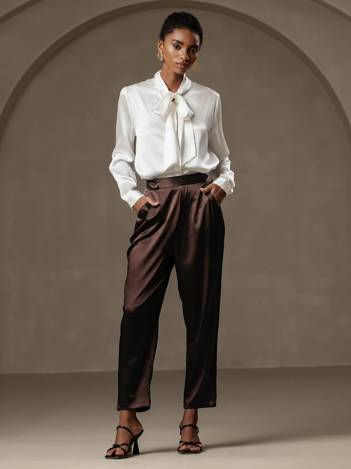 [Cioccolato Fondente] SilkSilky-IT 19Momme Seta Womens Pants 005