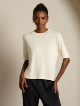 [Beige] SilkSilky-IT Half Sleeve Crew Neck Magliette donna 006