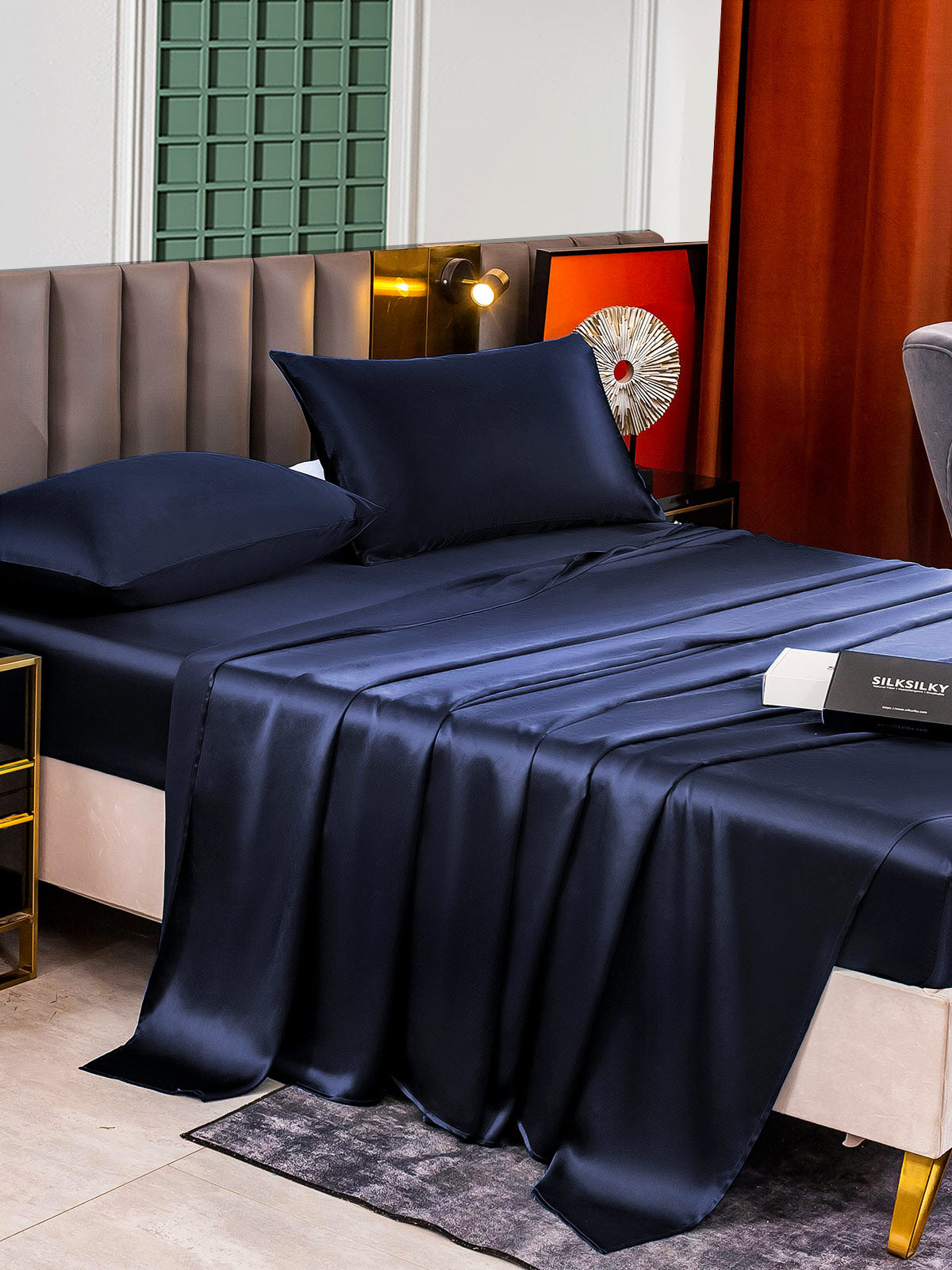 [Blu Scuro] SilkSilky-IT 25Momme Seta pura Bedding Set 003
