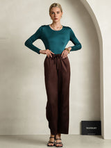 [Verde Posy] SilkSilky-IT Manica lunga Scollo rotondo Magliette donna 007