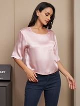 [Rosa] SilkSilky-IT Manga media Scollo A Coppa Magliette donna 003