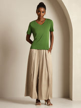 [Verde] SilkSilky-IT Short Sleeve V Neck Magliette donna 009
