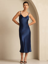 [Blu Scuro] SilkSilky-IT Sleeveless V Neck Vestiti da donna 003