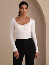 [Bianco] SilkSilky-IT Long Sleeve Collo a U Magliette donna 001