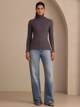 [Grigio Scuro] SilkSilky-IT Long Sleeve Turtle Neck Magliette donna 005