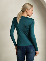 [Verde Posy] SilkSilky-IT Manica lunga Scollo rotondo Magliette donna 002