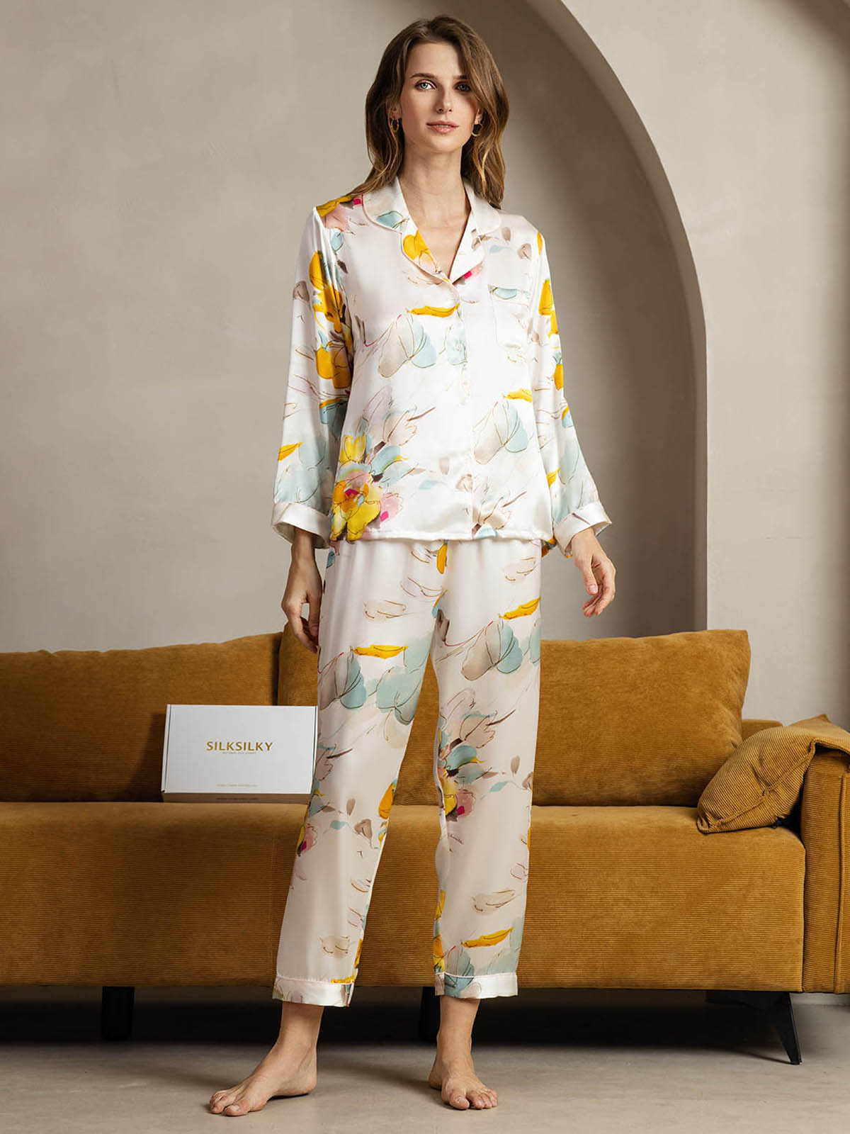 [Inchiostro Orchidea] SilkSilky-IT Seta pura Womens Pajamas 001