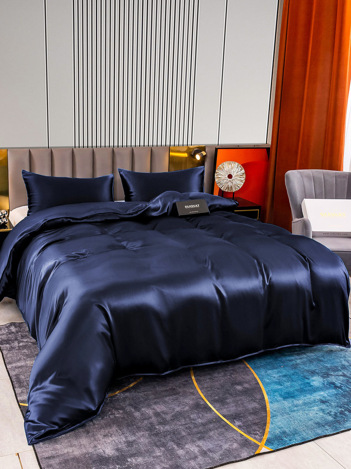 [Blu Scuro] SilkSilky-IT 22Momme Seta pura Bedding Set 004