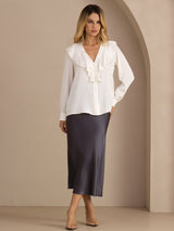 [Bianco] SilkSilky-IT Long Sleeve Deep V Neck Bluse 005