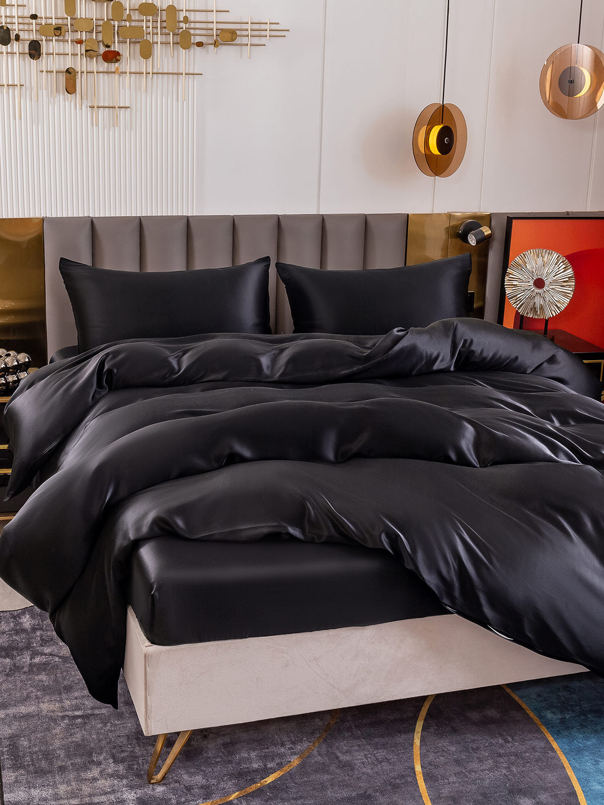 SilkSilky IT 19Momme Seta pura Bedding Set Nero 003