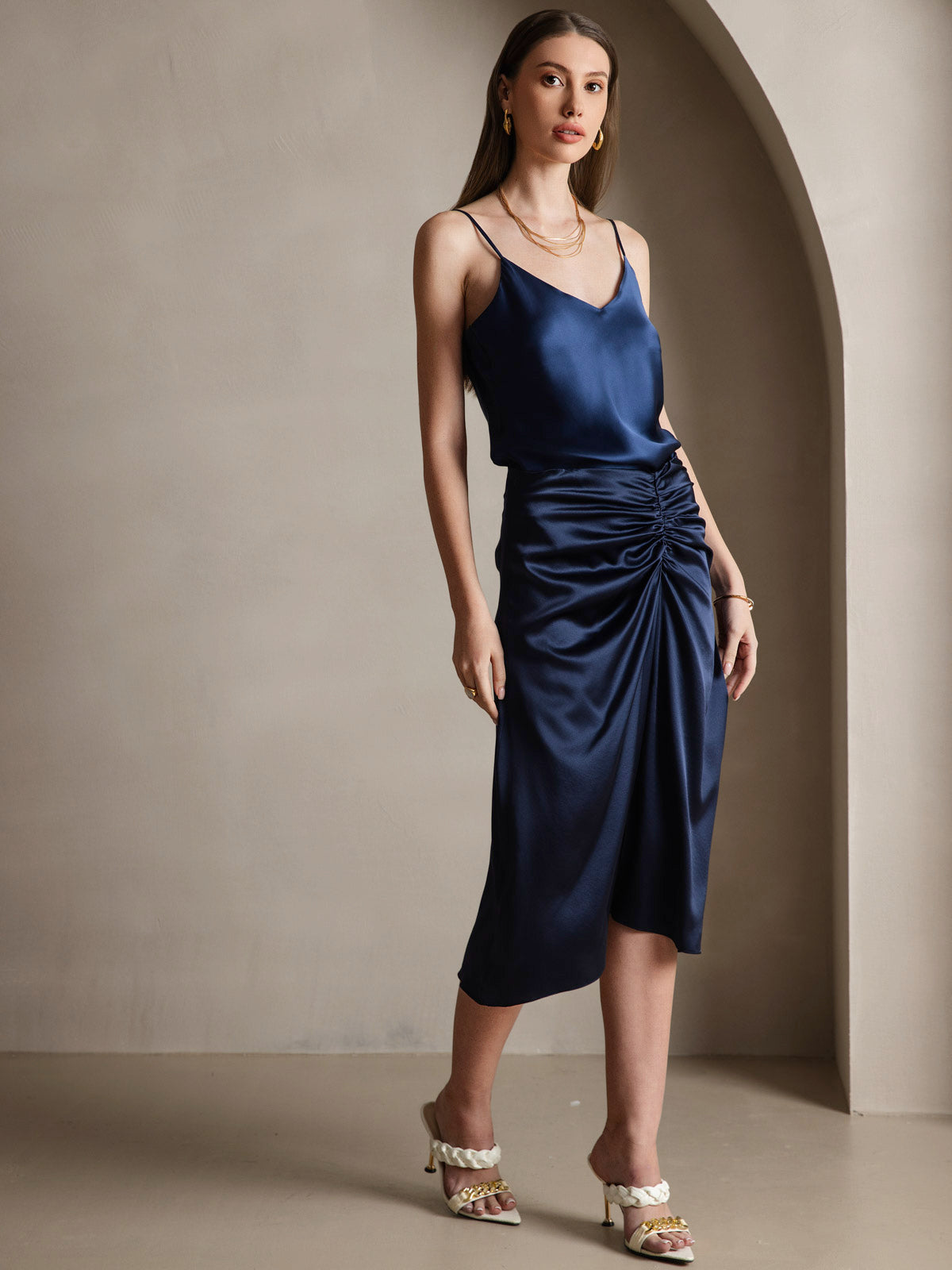 [Blu Scuro] SilkSilky-IT Seta pura Camisoles 005