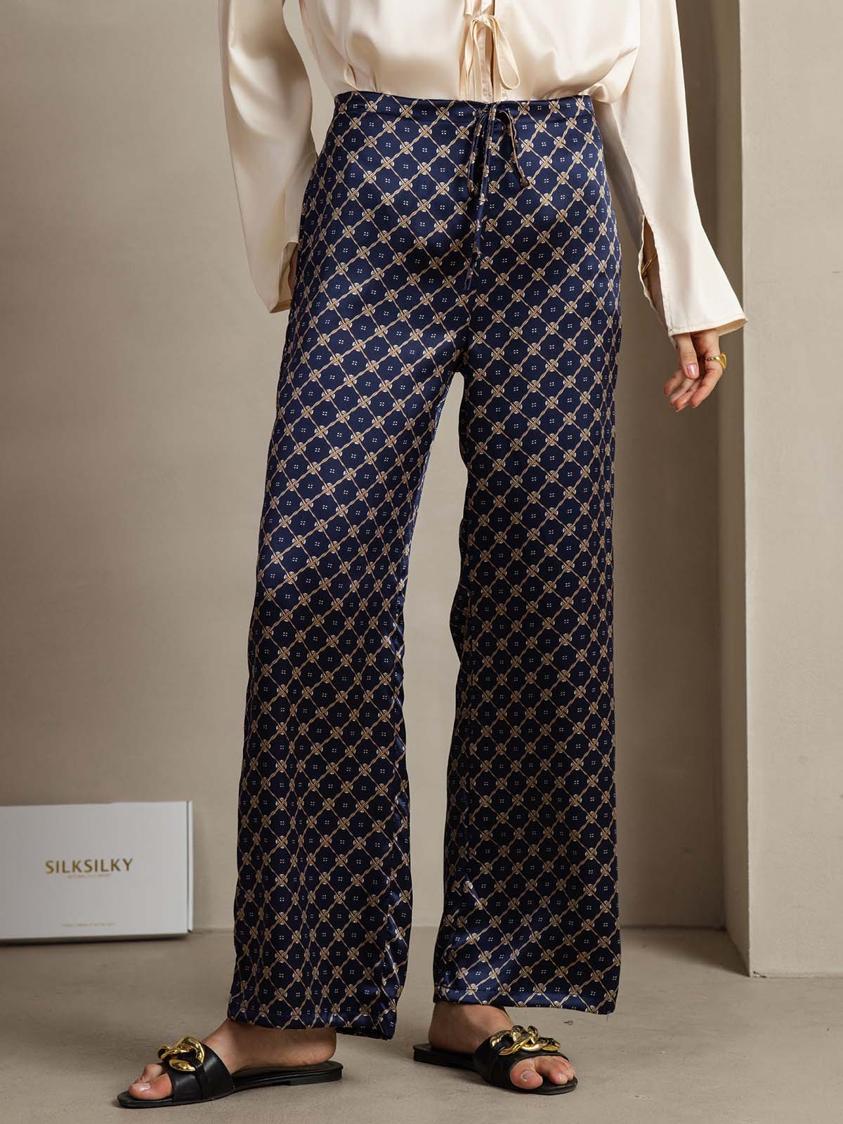 [Catena Blu Navy] SilkSilky-IT 19Momme Seta Womens Pants 001