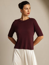 [Vino Windsor] SilkSilky-IT Half Sleeve Crew Neck Magliette donna 001