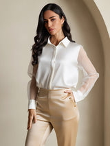 [Bianco] SilkSilky-IT Long Sleeve Lapel Collar Camicie da donna 001