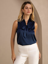[Blu Scuro] SilkSilky-IT Sleeveless Tie Neck Cami 005