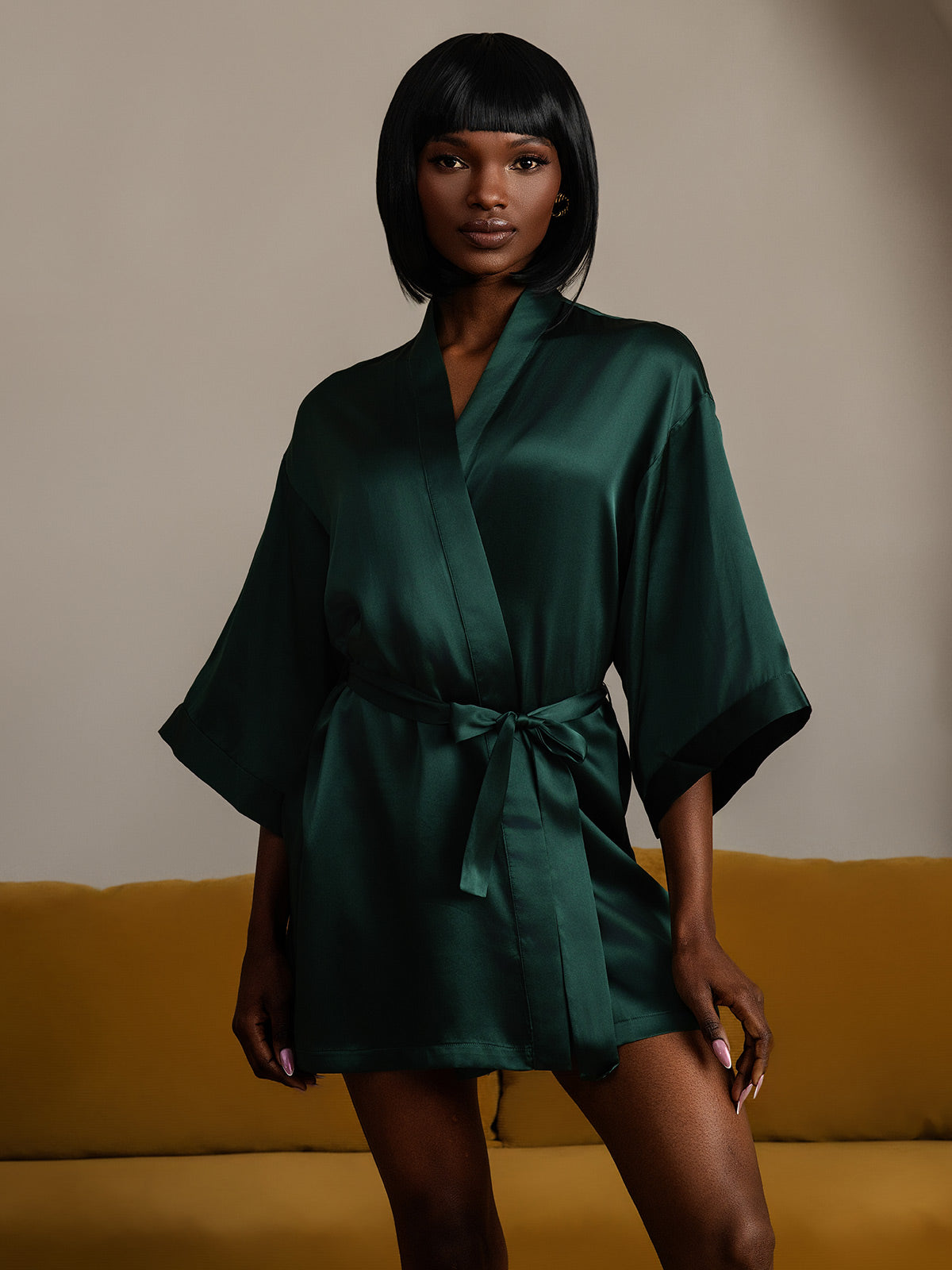 [Verde Scuro] SilkSilky-IT Seta pura Womens Robe 006