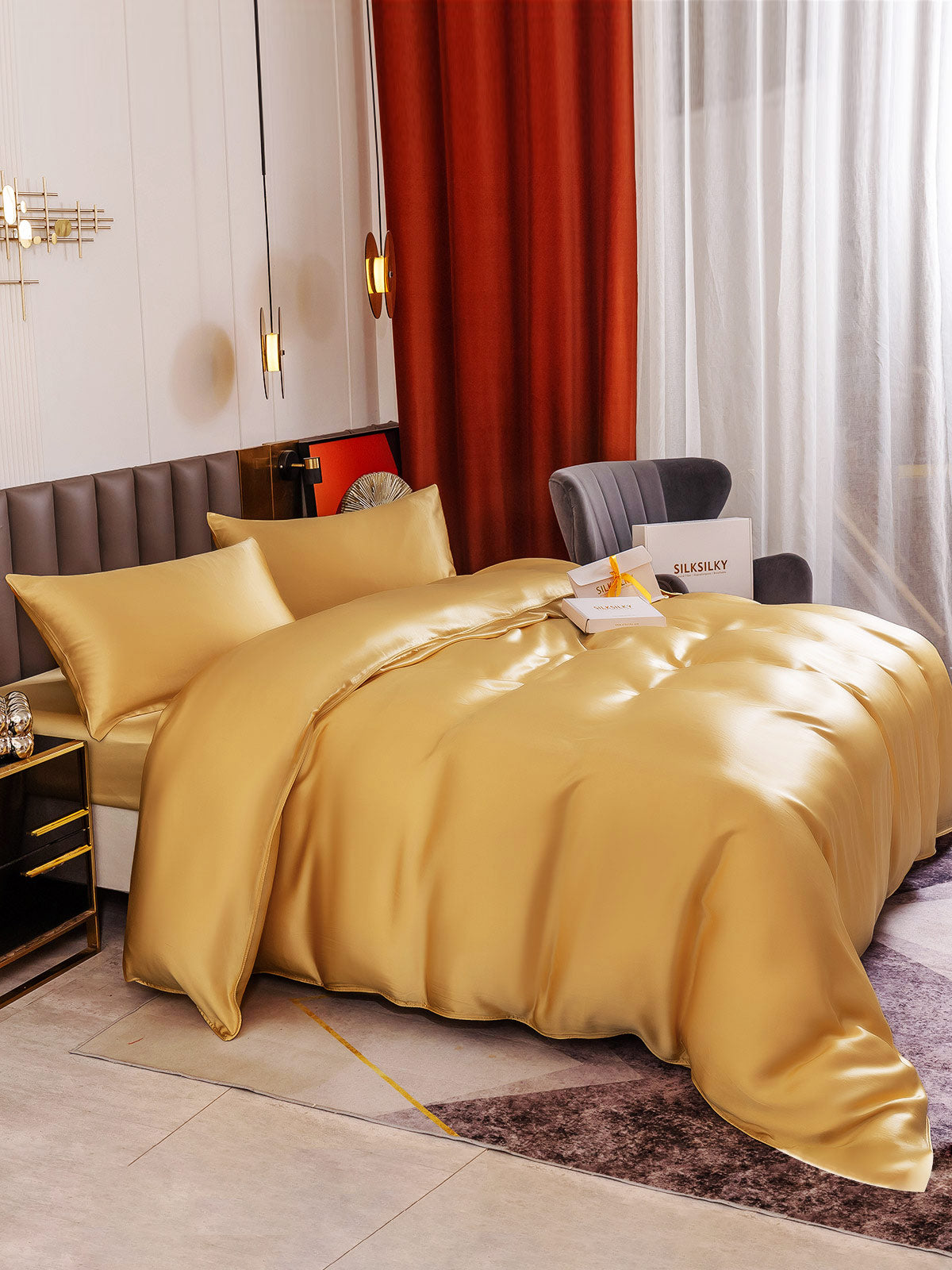 SilkSilky IT 19Momme Seta pura Bedding Set Champagne 005