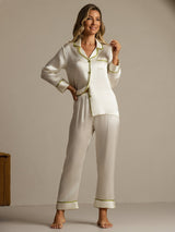[Bianco] SilkSilky-IT Long Sleeve Lapel Collar Pigiami da donna 009
