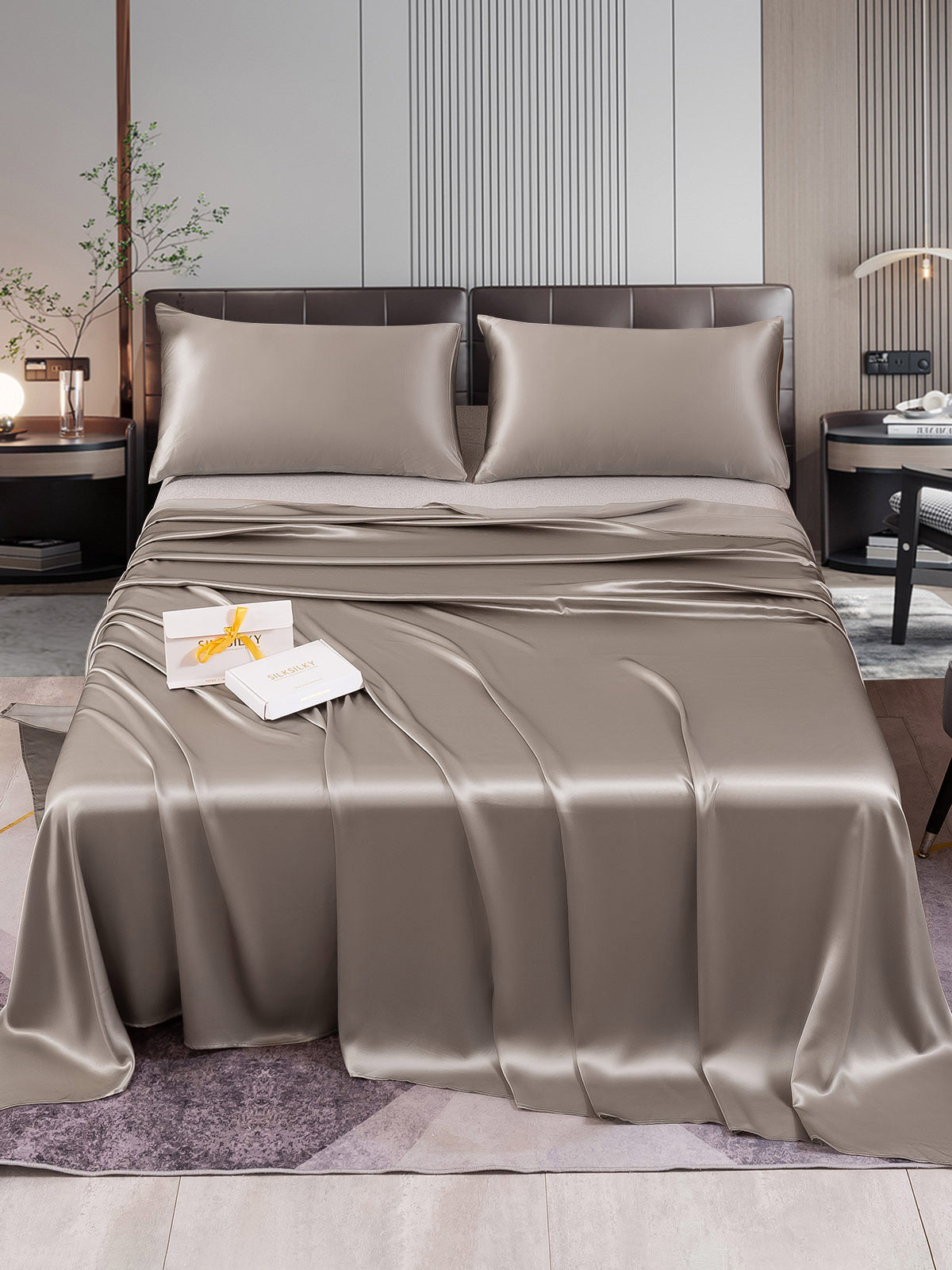 SilkSilky IT 22Momme Seta pura Bedding Set Grigio 001