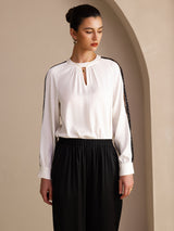 [Bianco] SilkSilky-IT Long Sleeve Keyhole Neck Bluse 004
