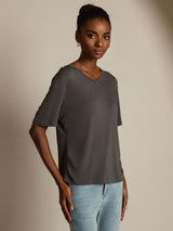 [Grigio] SilkSilky-IT Maniche Corte Scollo a V Magliette donna 001