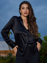 [Nero] SilkSilky-IT Long Sleeve Lapel Collar Camicie da donna 003