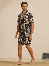 [Drago Nero] SilkSilky-IT Short Sleeve Lapel Collar Pigiami da uomo 006