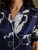 [Ghepardo Blu Navy] SilkSilky-IT Short Sleeve Notch Collar Pigiami da donna 006