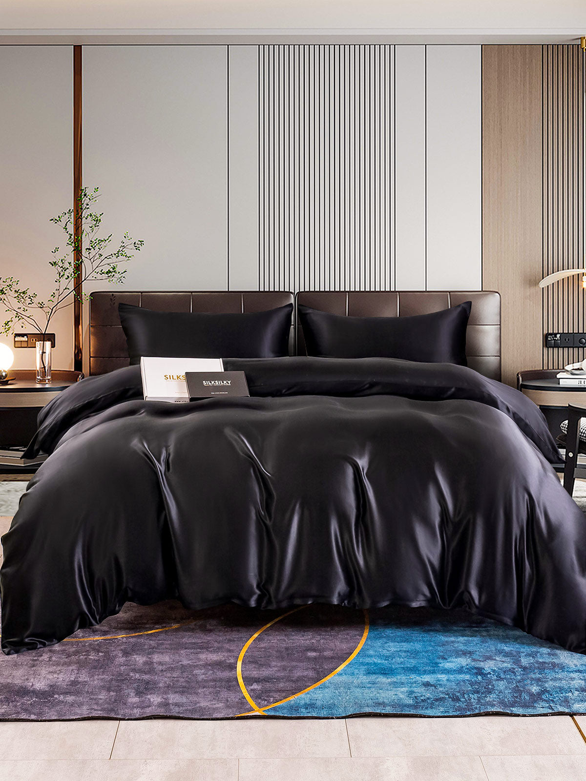 SilkSilky IT 22Momme Seta pura Bedding Set Nero 001