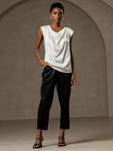 [Bianco] SilkSilky-IT Cap Sleeve Cowl Neck Magliette donna 004