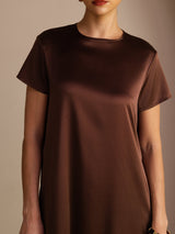 [Cioccolato Fondente] SilkSilky-IT Short Sleeve Round Neck Vestiti da donna 005