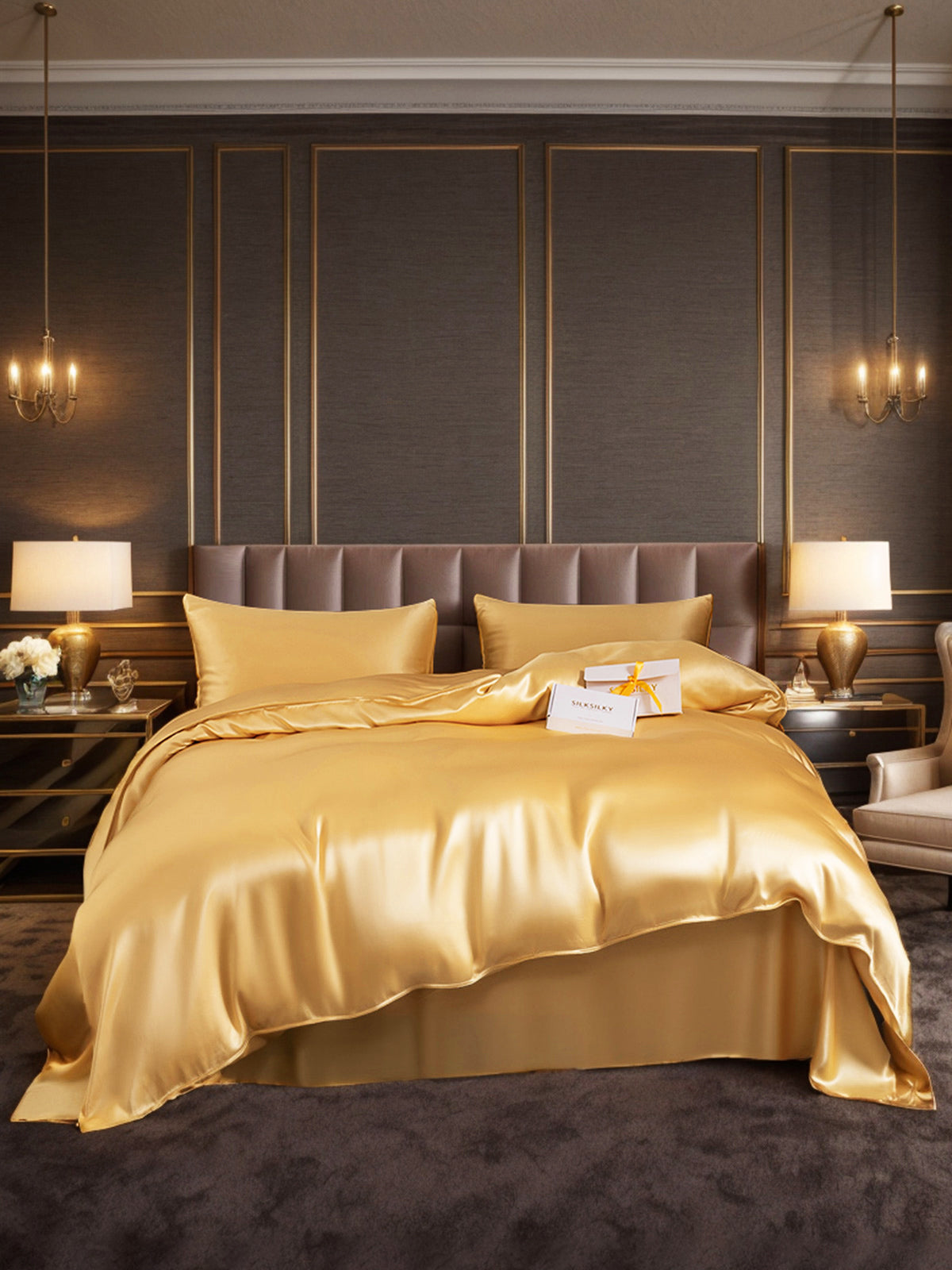 [Champagne] SilkSilky-IT 19Momme Seta pura Bedding Set 001