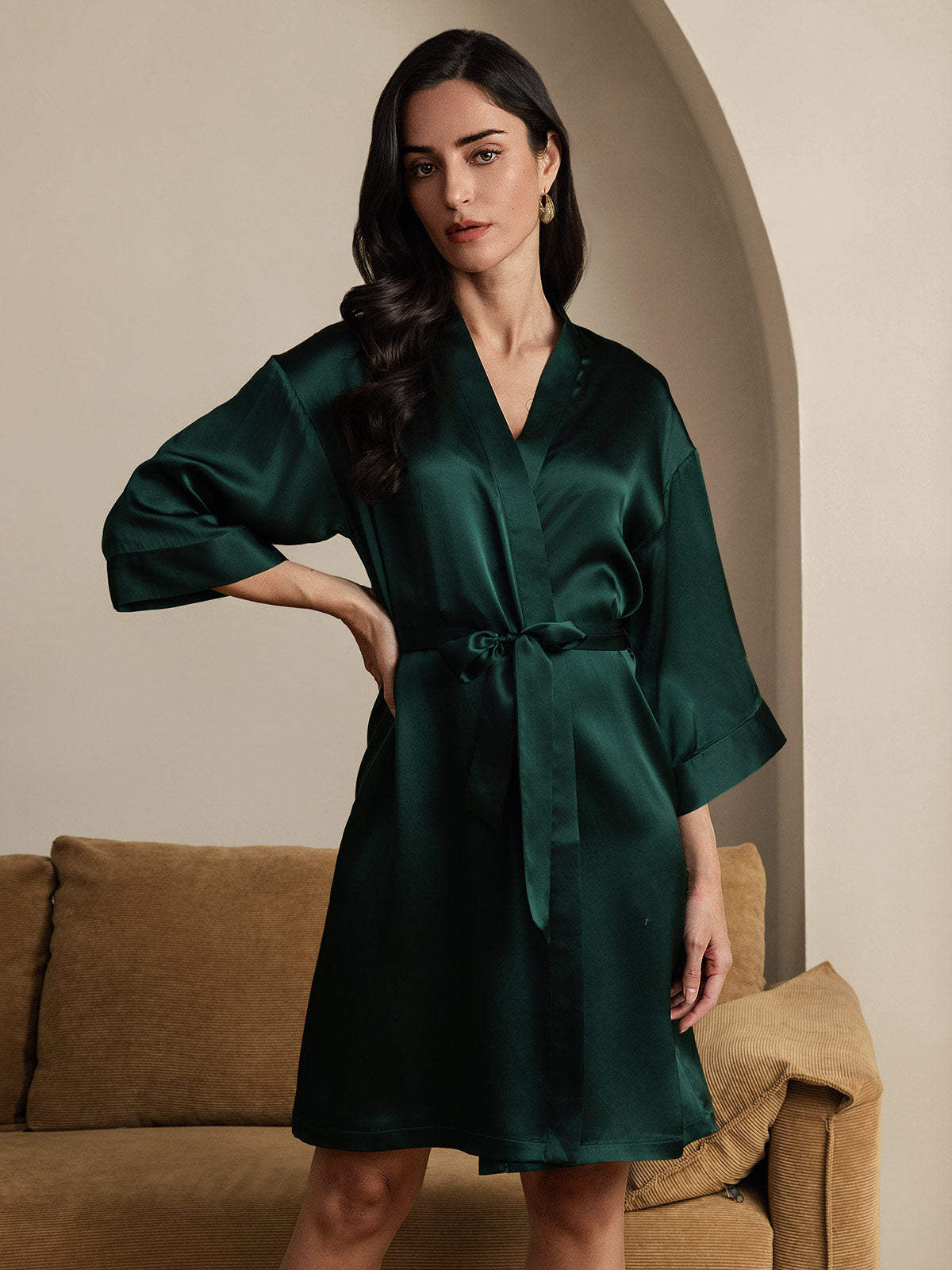 [Verde Scuro] SilkSilky-IT Seta pura Womens Robe 003
