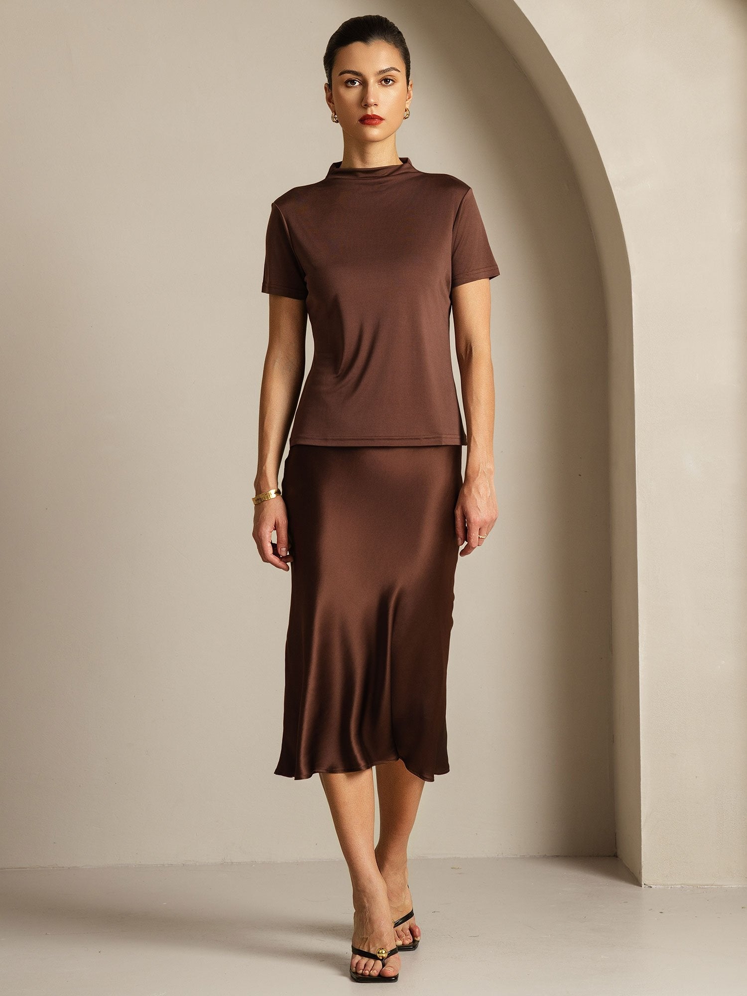 [Caffè] SilkSilky-IT Seta pura Colletto risvolto Magliette donna 006