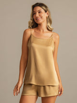 [Marrone Chiaro] SilkSilky-IT 19Momme Seta Senza maniche Camisole Set 005