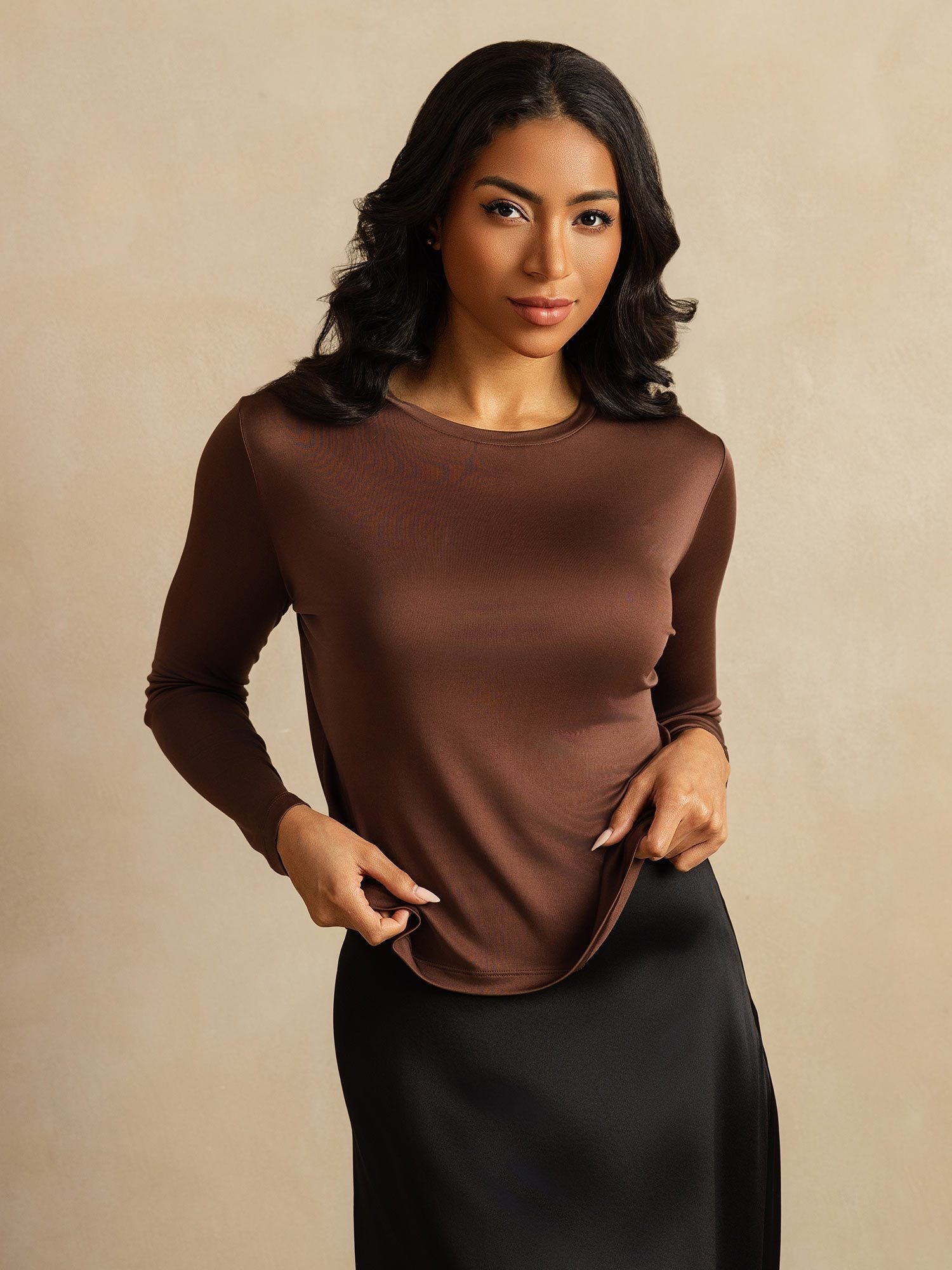 [Caffè] SilkSilky-IT Seta pura Womens T-Shirt 006,