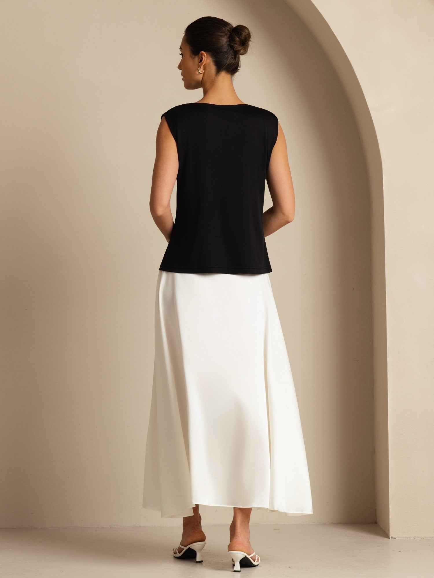 [Nero] SilkSilky-IT Senza maniche Collo drappeggiato Magliette donna 002